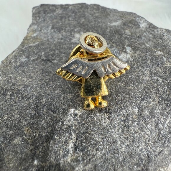Vintage Textured Silver & Gold Tone Halo Angel Lapel Pin - Picture 1 of 4